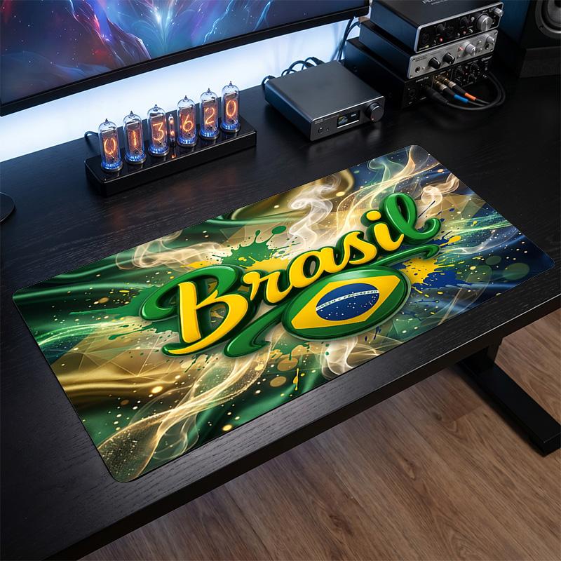 Brazil Football Crest Mouse Pad, Extended Non Slip Rubber Desk Mat for Gaming Office Laptop Fan Gift