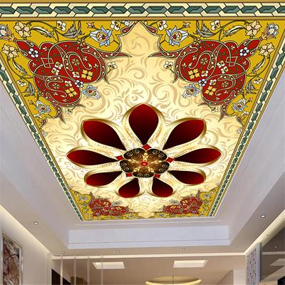 Mural de Teto 3D Flores Resplandecentes, Papel de Parede Flor de Diamante Dourado Para Decoração de Teto de Sala de Estar, Quarto, Estudo