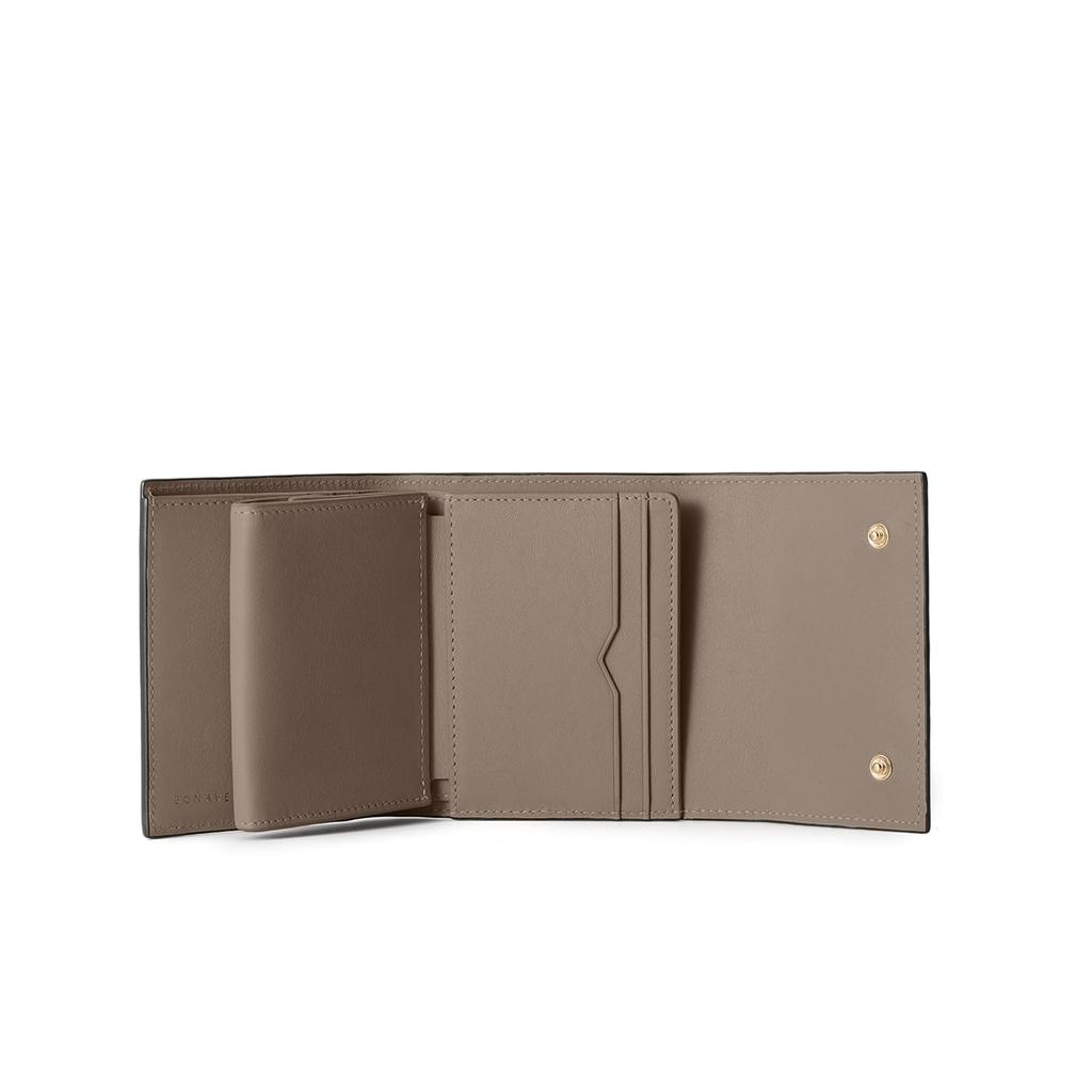 BONAVENTURA Flap Small Wallet in Shrink Leather (Ivory x Etoupe) - European-Grade Leather, Minimalist, Genuine Leather, Perfect Gift (BWAT40-IVET)