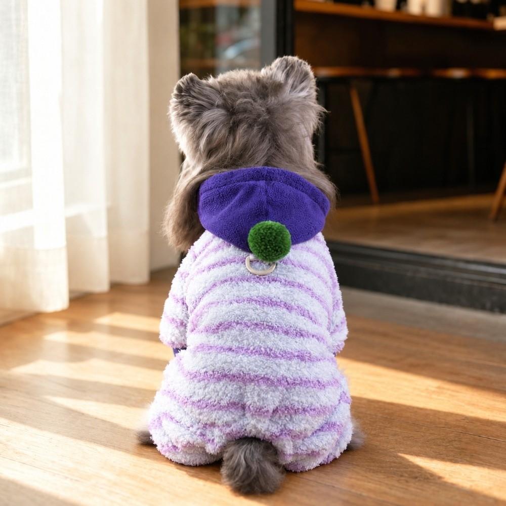 Warm Pet Four Legged Outfit Striped Fleece Dog Winter Clothes Cozy Dog Hoodie Jumpsuit Winter Walk