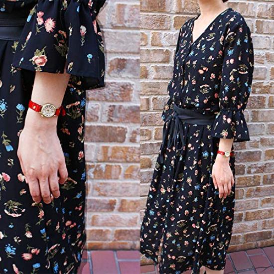 Rebic Damen-Armbanduhr, hergestellt in Japan, Quarz, batteriebetrieben, Lederarmband, Braungold (Braun)