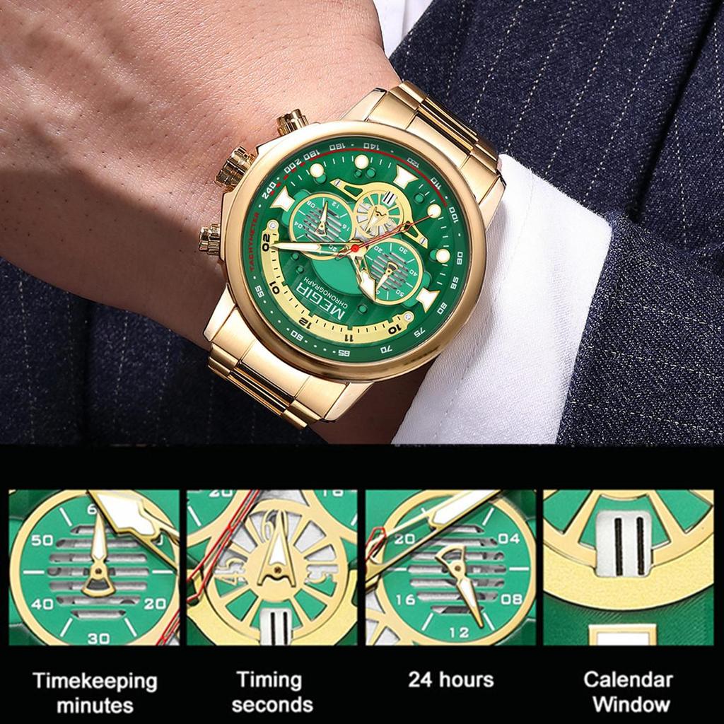 MEGIR 48MM Big Dial Men Watch Luxury Stainless Steel Waterproof Luminous Quartz Chronograph Sport Wristwatch Male Clock Reloj Hombre 2223