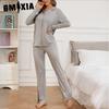 GMXIA Pyjamas Female Autumn and Winter Red New Year Christmas Ice Silk Long-sleeved Shirt Trousers Two-piece Homewear