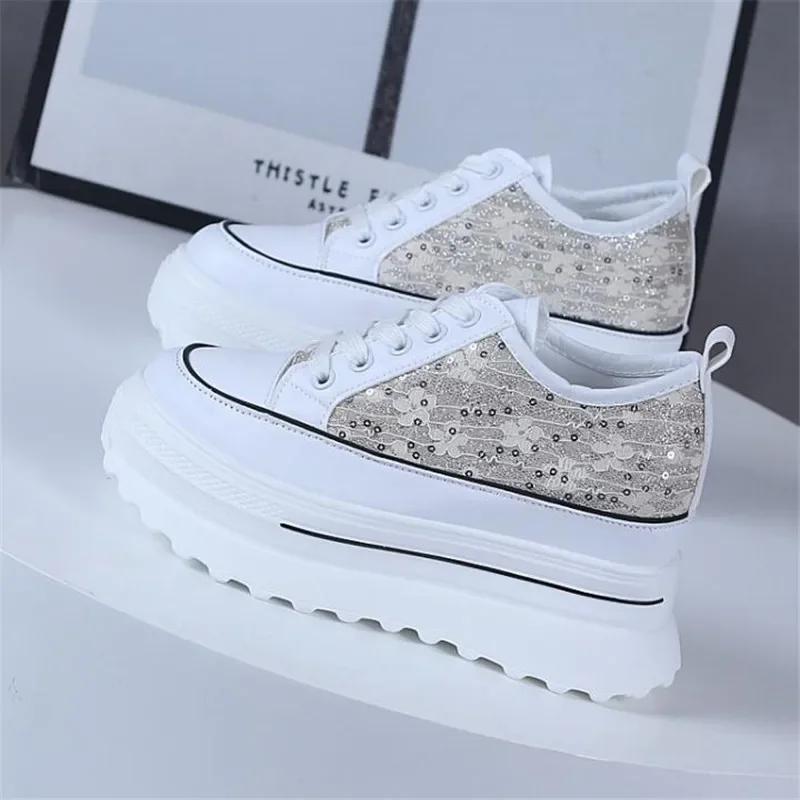 Fashion Women Sneakers Casual Platform Trainers White Shoes 8CM Heels Autumn Wedges Breathable Woman Height Increasing Shoes