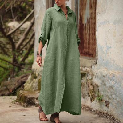 Damen Temperament Einfarbig Stehkragen Langarm Elegant Und Locker Geschnitten Mode Langes Kleid