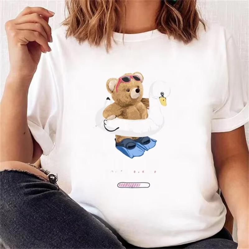 Cartoon Bear Print T Shirt Casual Y2k Harajuku Fashion Unisex Unisex Summer Spring Short Sleeve Oneck Aesthetic Tee
