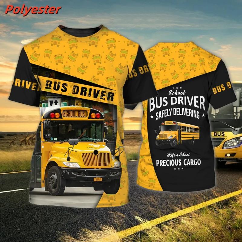 3D Printed Bus Driver Uniform T-Shirt For Men School Bus Pattern Tees Summer Casual Loose Round Neck Tops Short Sleeve T Shirts