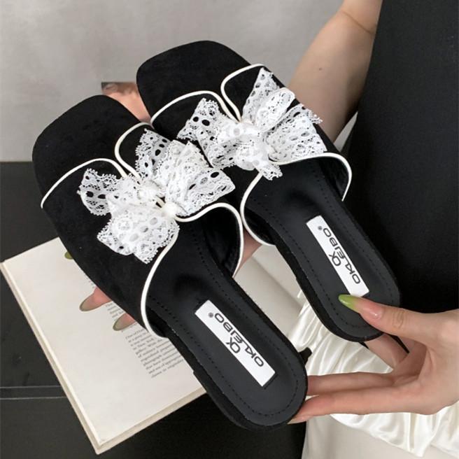 

Модные винтажные кружевные туфли-балетки с бантом, женские модные туфли с квадратным носком в горошек на мягкой подошве, летние удобные пляжные сандалии 35 чёрный