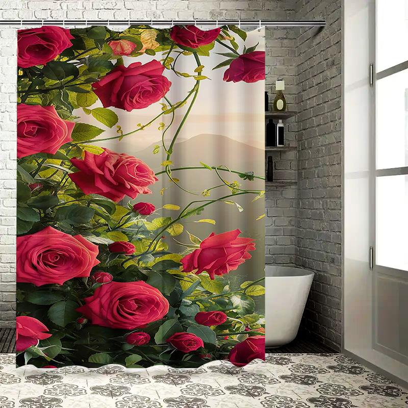Red Roses in Bloom Waterproof Shower Curtain Heat Resistant Machine Washable Non-Transparent 180x180cm