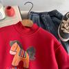 Kids Fleece Hoodie Winter Red Cartoon Festive Pullover for Boys and Girls