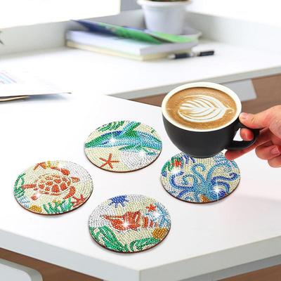 Sous-verres Peinture Gemme Point Kit de Loisirs Peinture Art Gemmes Sous-verres Ornement Cadeaux de Fête de Vacances Porte-gobelet Exquis Bureau