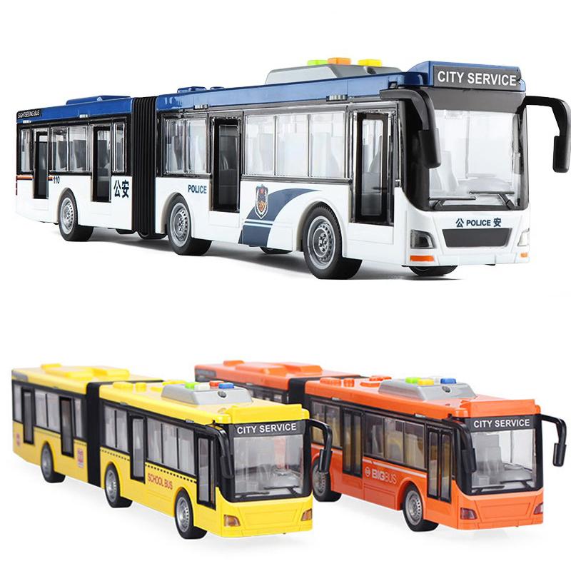 Autobús Articulado Modelo de Fundición a Presión Grande Simulación Inercia Sonido Luz Doble Sección Autobús Coche de Campus Juguetes Para Niños