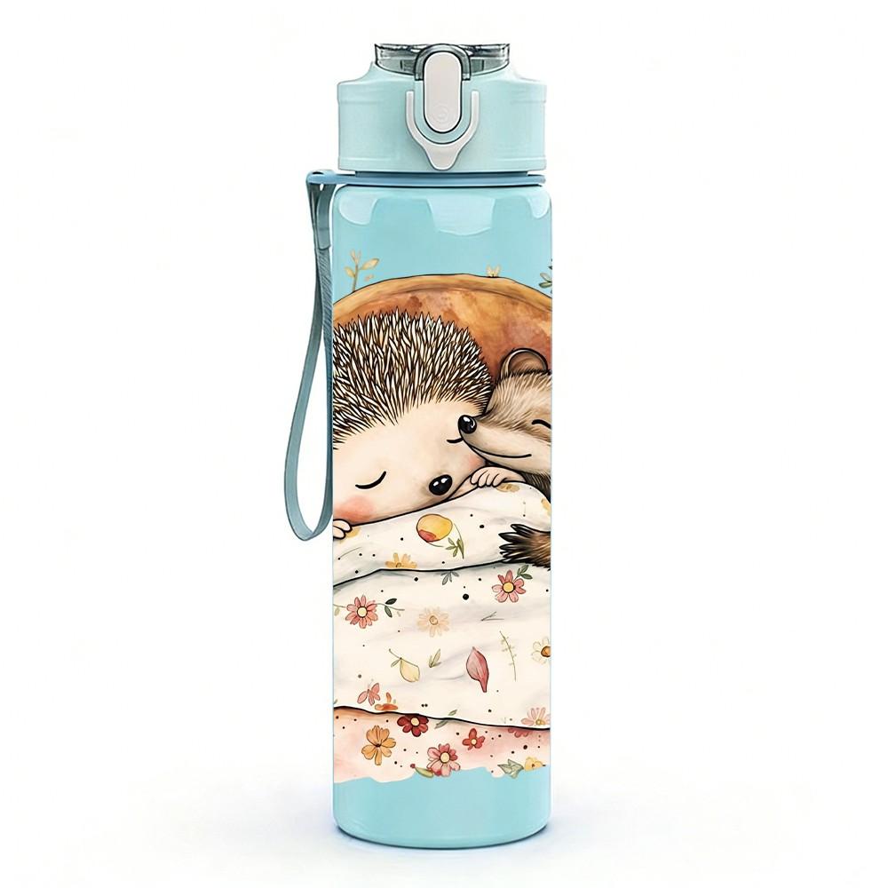 1PC Sleepy Girl Bed Scene 750ml Color Plastic Sports Water Bottle Leakproof Flip Straw Lid Suitable for Sports Office Home Use