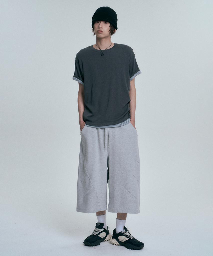 MOO Drape Fold Layered Short Sleeve Tee - Dark Gray