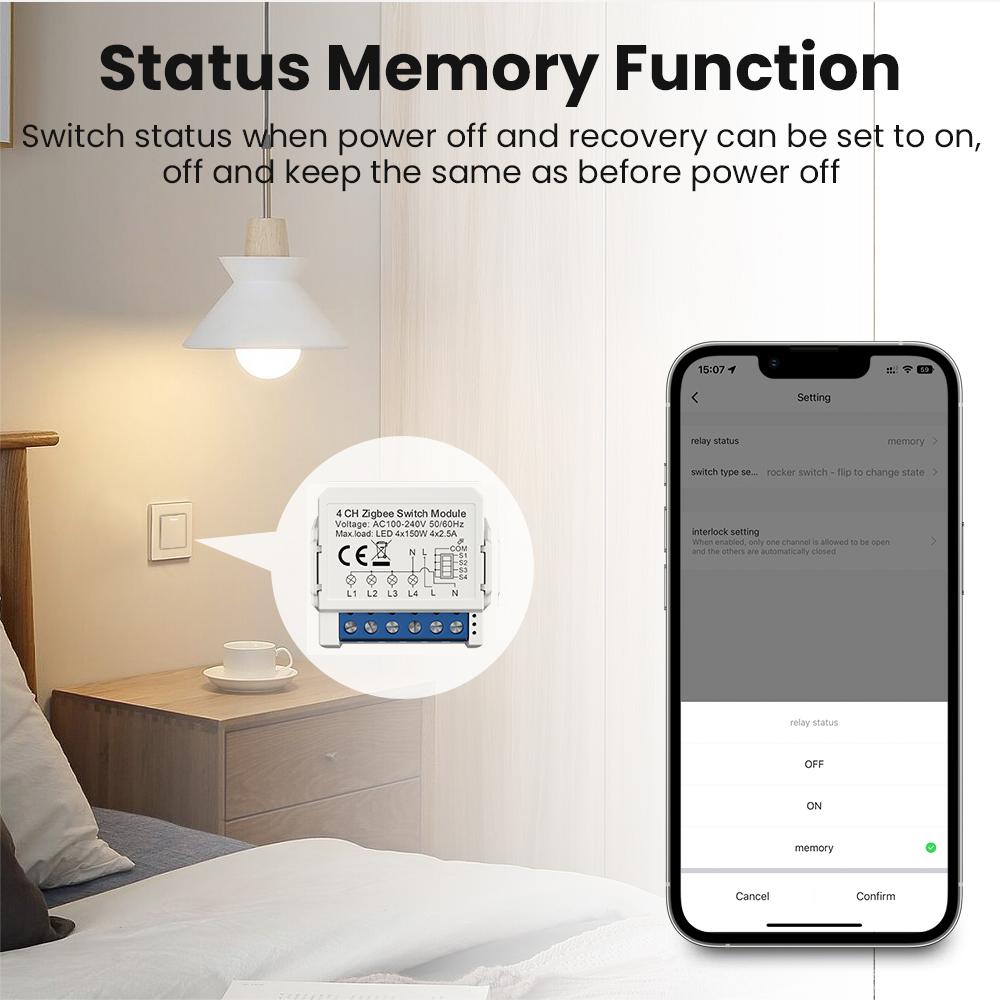 ZWSM16 4 Gang Zigbee 2-Way Switch Module Tuya Mini Remote Control Smart Circuit Breaker