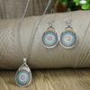 Vintage National Turquoise Necklaces Bohemian Versatile Temperament Exaggerated Rare Turquoise Pendant Necklaces Earrings Set