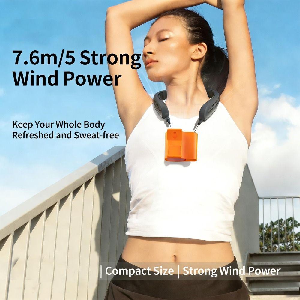 USB Charging Mini Silent Fan LED Display Neck-mounted Handheld Mini Fan  For Outdoor&Office
