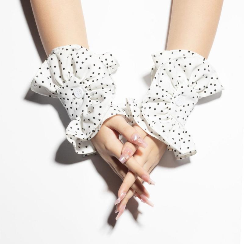 Braceletes Femininos Curtos Florais em Camadas Elásticos Punho com Babados Falsos Mangas com Babados Preto Branco Acessório de Fantasia Braceletes para Menina