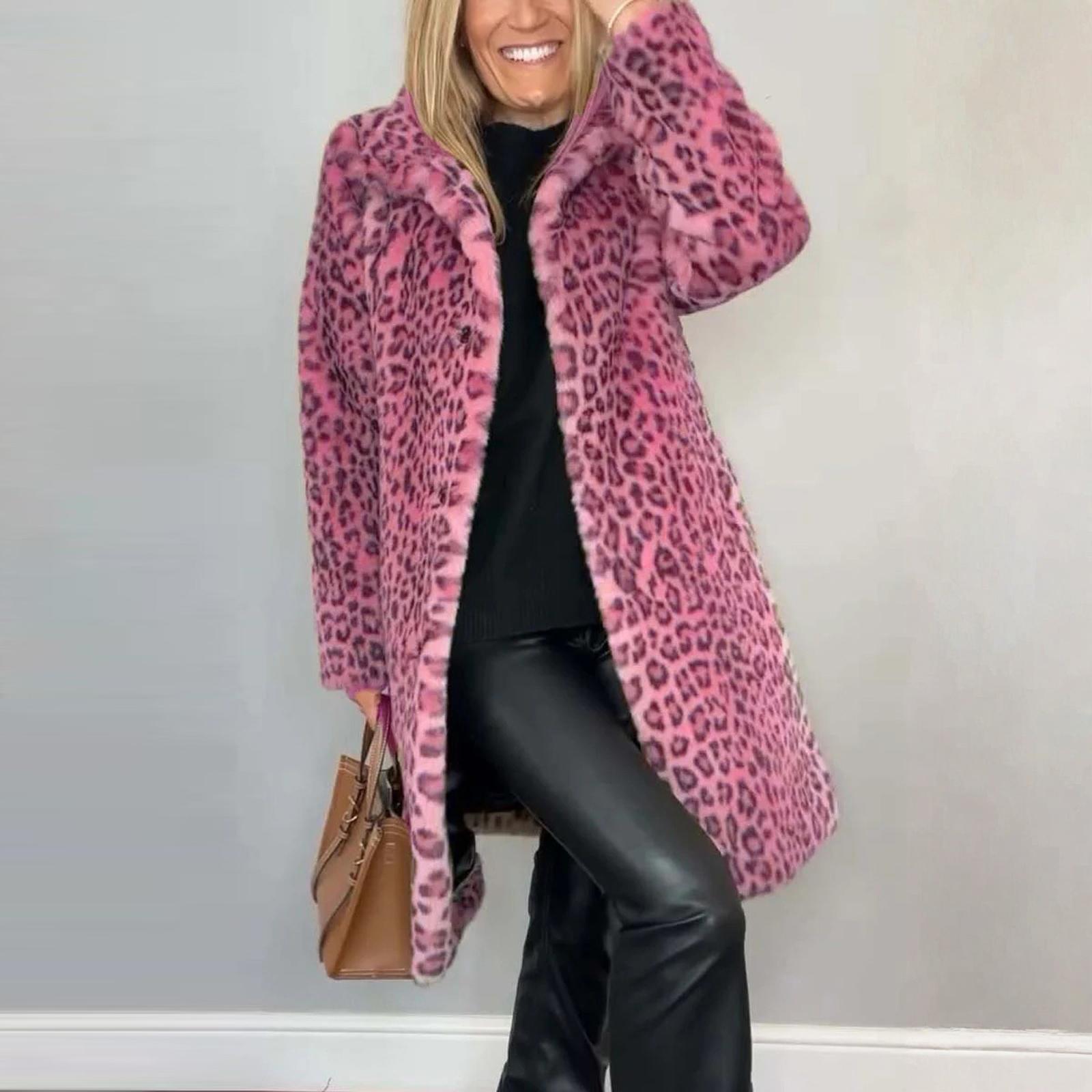 

Женское модное однотонное плюшевое пальто средней длины с лацканами L розовый