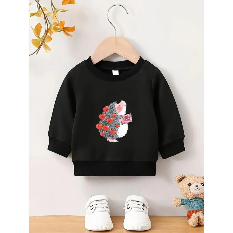 Kids Crewneck Sweatshirt, Cartoon Hedgehog Graphic Print, Spring Autumn Casual Tops