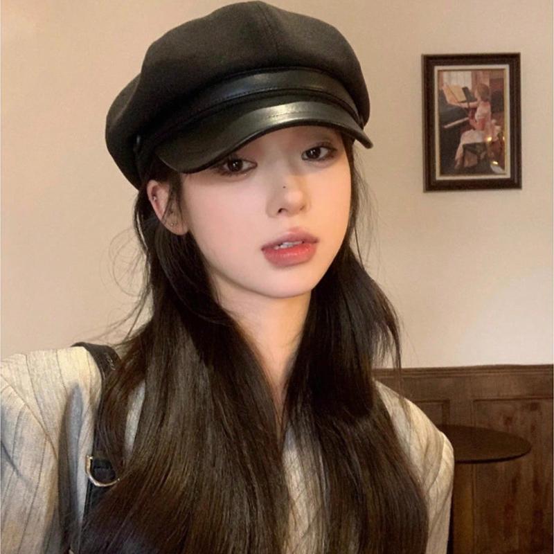1pc British Style Octagonal Beret Hat,Women Autumn Winter Large Size Newsboy Cap,Suitable For Daily Matching Autumn Accessories