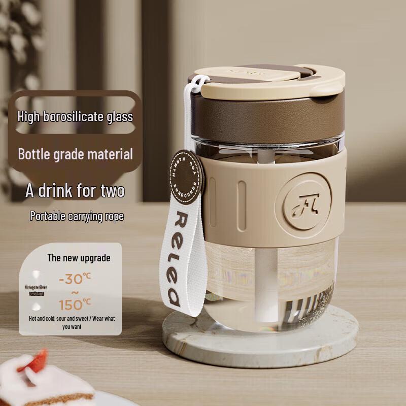 Wushengwu High Borosilicate Glass Water & Coffee Cup with Straw