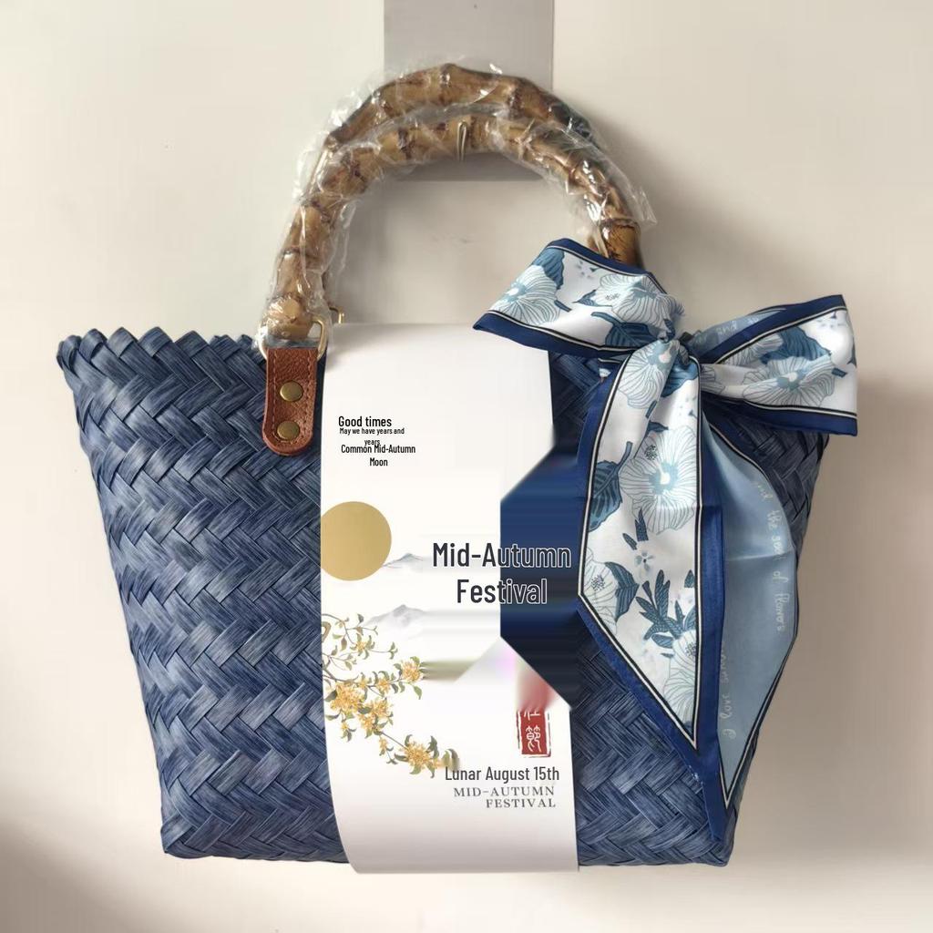 Women's Bamboo Handle Woven Beach Tote Bag