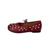 New French Pearl Round Toe One Strap Mary Jane Shoes Women's Bow Flat Ballet Single Shoes