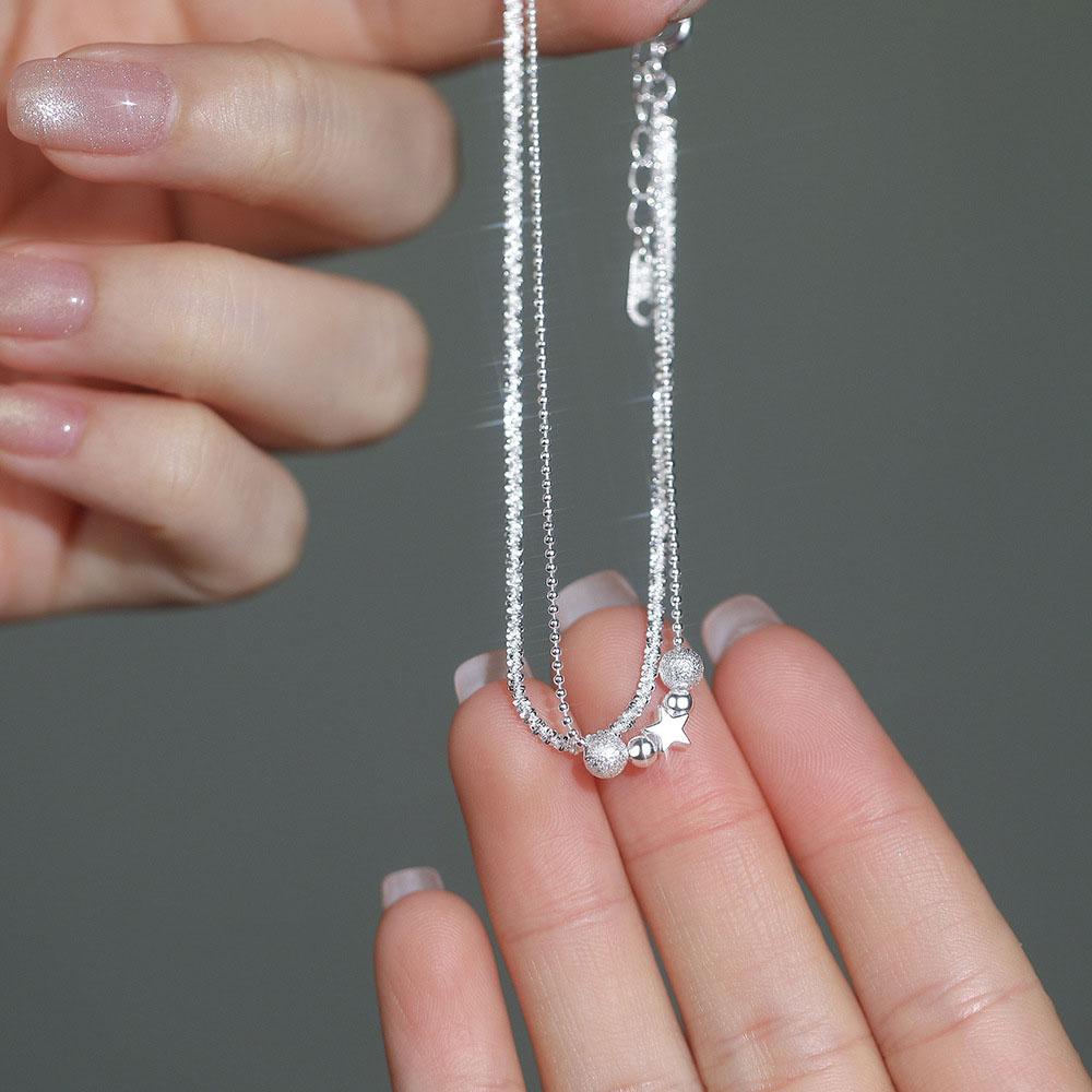 Exquisite Simple Design S925 Sterling Silver Double-layer Silver Star Bead Bracelets Jewelry Girls Gift Accessories YB-XY-758