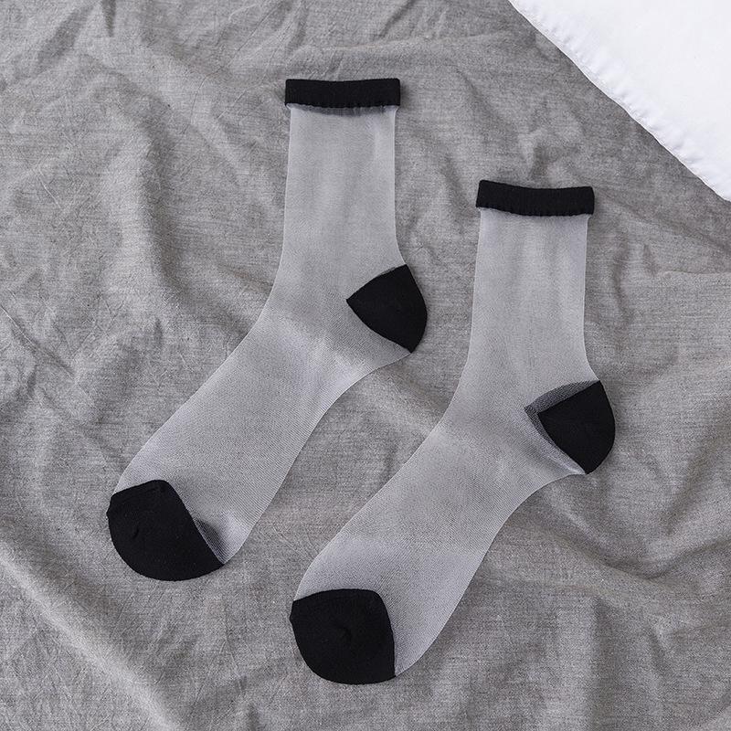 Women’s Summer Sheer Stockings - Black & White Polka Dot, Vertical Stripe, Heart Pattern