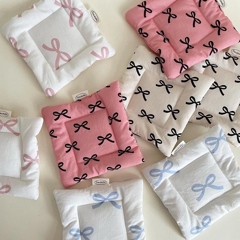 Korean Bow Cotton Coaster Key Storage Jewellery Mat Double-Sided Thickened Fabric Sweet Drawstring Portable Accessories