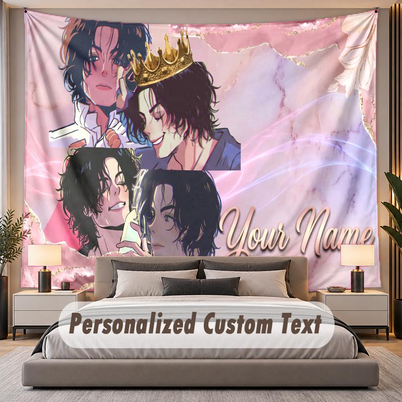 Custom Name Text Tapestry Michael Jackson Personalized Polyester Wall Tapestry For Bedroom And Room