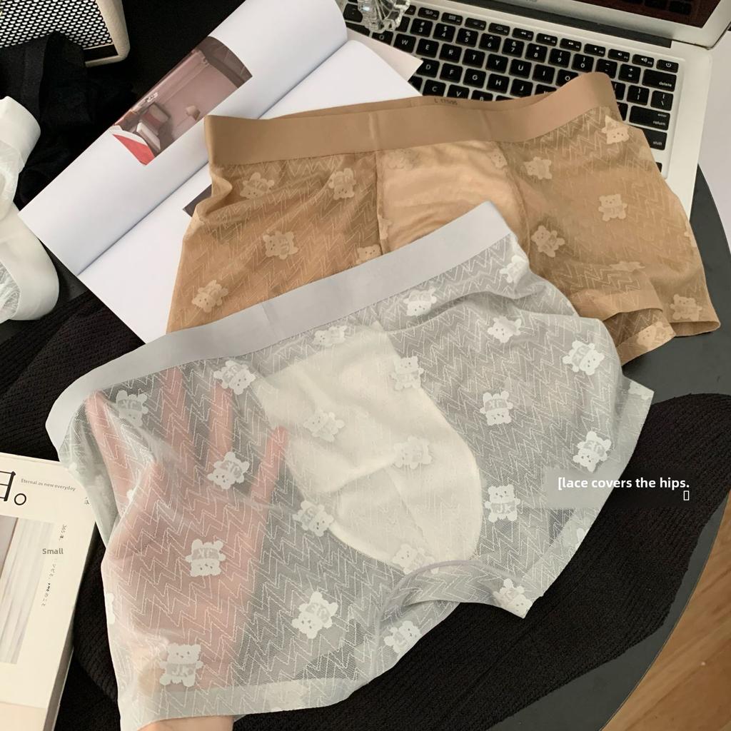 Men's Summer Vintage Brown Bear Jacquard Lace 10A Antibacterial Camellia Fragrance Flat Angle Underwear