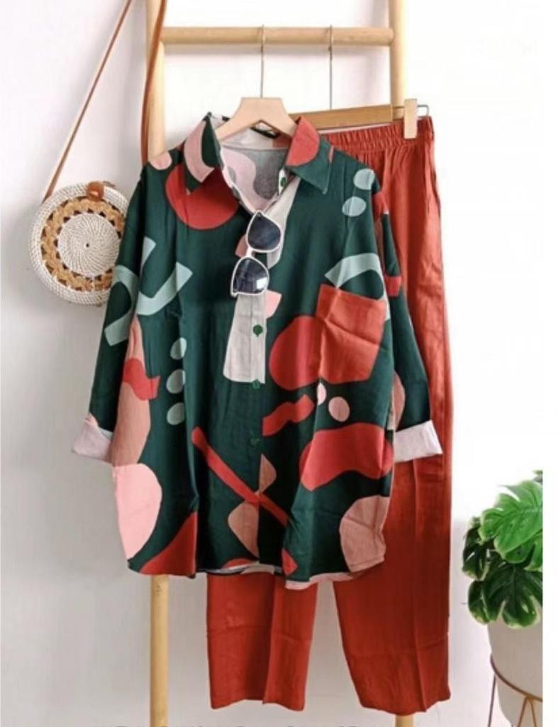 Completo due pezzi casual Primavera/Estate con colletto stampato a maniche a cinque maniche
