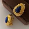Teardrop Lapis Lazuli Stud Earrings - Vintage Mid-Century French Design