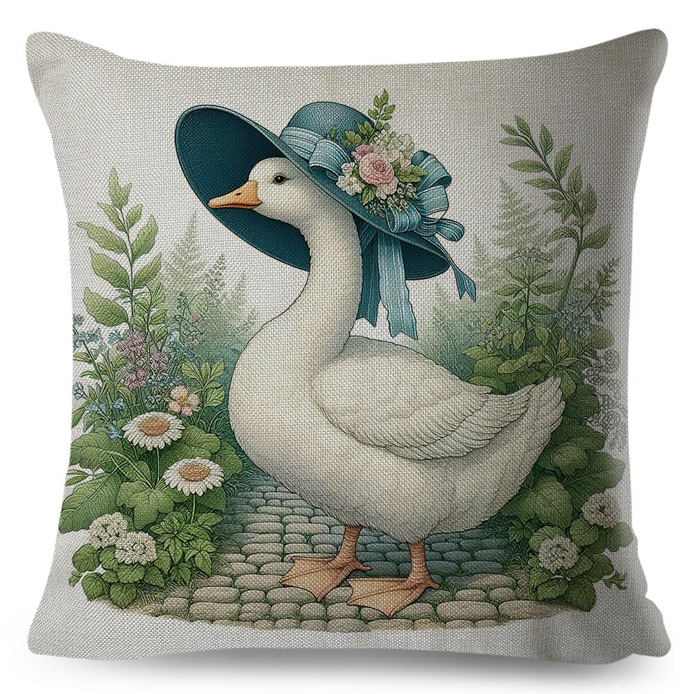 Multi Size Vibrant Print Pillow Cover Vintage Farm Goose Floral Duck Countryside Waterfowl Sofa Decor Cushion
