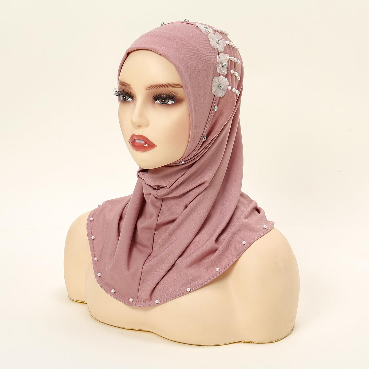 

Ramadan Islamic Muslim Underscarf Beading Floral Women Veil Hijab Neck Cover Head Scarves Muslim Women Scarf Turbans