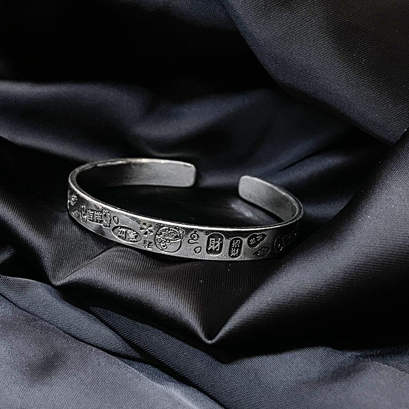 Простой однотонный круглый модный браслет в национальном стиле, ретро, ретро, с удачным словом, браслет, счастливый открытый браслет
