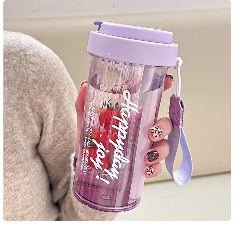 High-Temperature Resistant Summer Straw Cup - Stylish Plastic Tea and Water Separation Cup for Girls