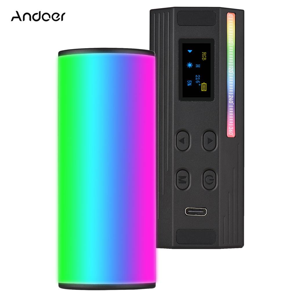 Andoer Luce LED Per Fotografia 2800K-8500K Con Display LCD - Batteria 2000mAh Ricaricabile, CRI 95+, 3 Attacchi Cold Shoe