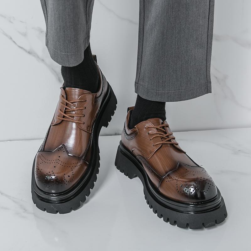 Fashion Brogue Classic Business Men's Leather Shoes Gentleman Comfort Style Groom's wedding suit height increasing shoes 38-46 lace-up