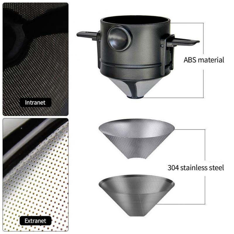 Foldable Coffee Filter Stainless Steel Reusable Coffee Funnel for Drip Coffee and Tea No Filter Paper Coffee Filter Drip
