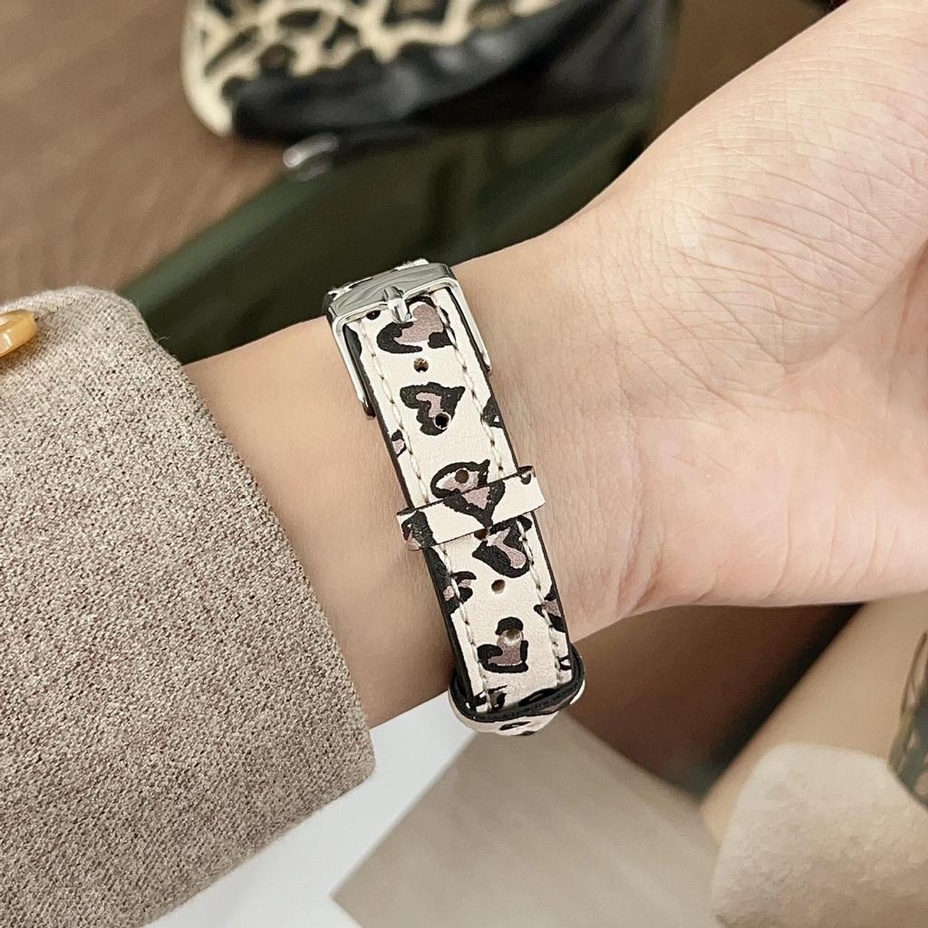 Leopard Print Leather Strap for Apple Watch 11 iWatch 10987E, Huawei FIT4, Xiaomi 9PRO