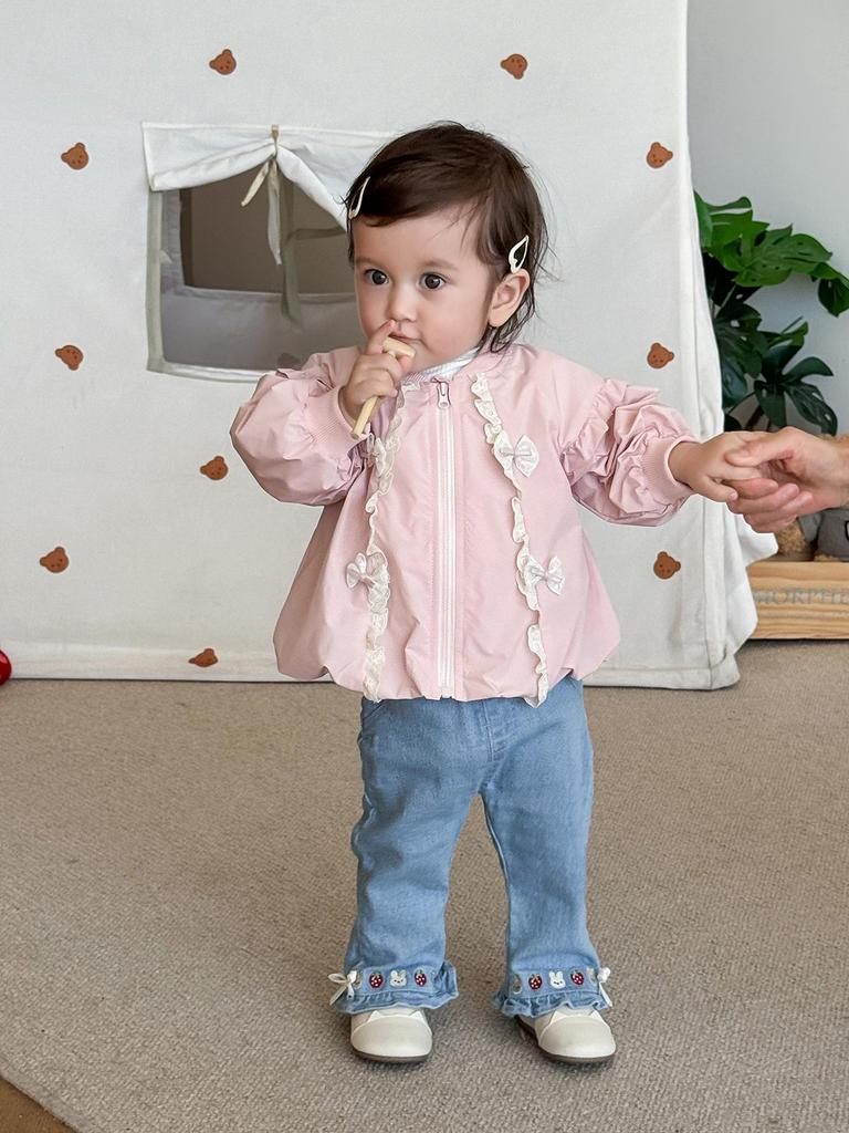 2025 Autumn Korean Style Girls' Rabbit & Strawberry Flared Jeans