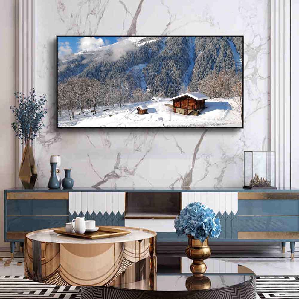 Nordic landscape oil painting snow mountain wooden house art canvas painting living room corridor office home decoration mural No Frame