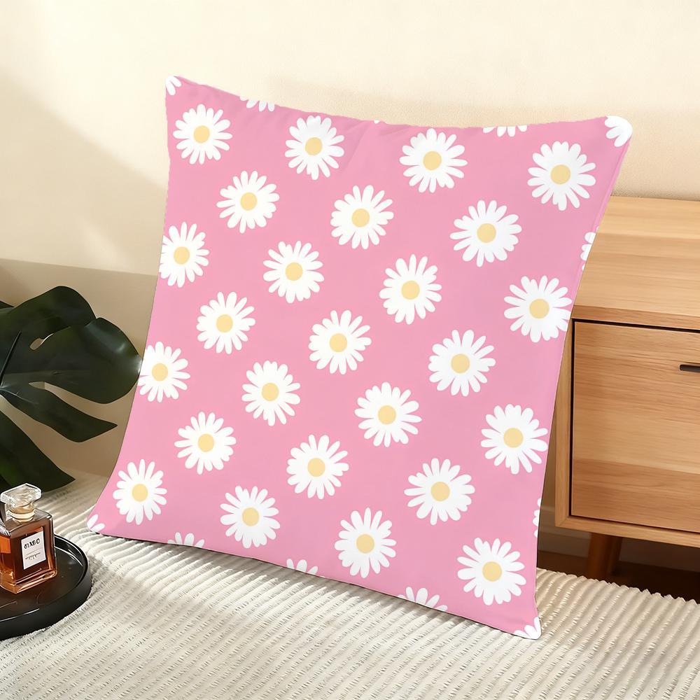 Daisy Pattern Cushion Cover Soft Short Plush Pillow Cover Smooth Cozy Texture Aesthetic Cushion Case Home Decor