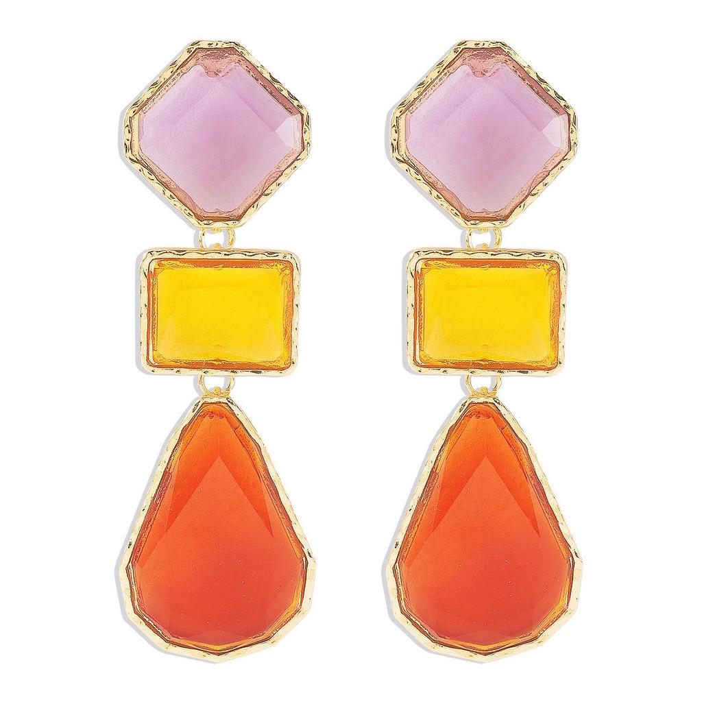 Sexy Trendy Jewelry, Personalized Fashion Exaggerated Geometric Shape, Resin Colored Earrings Necklace