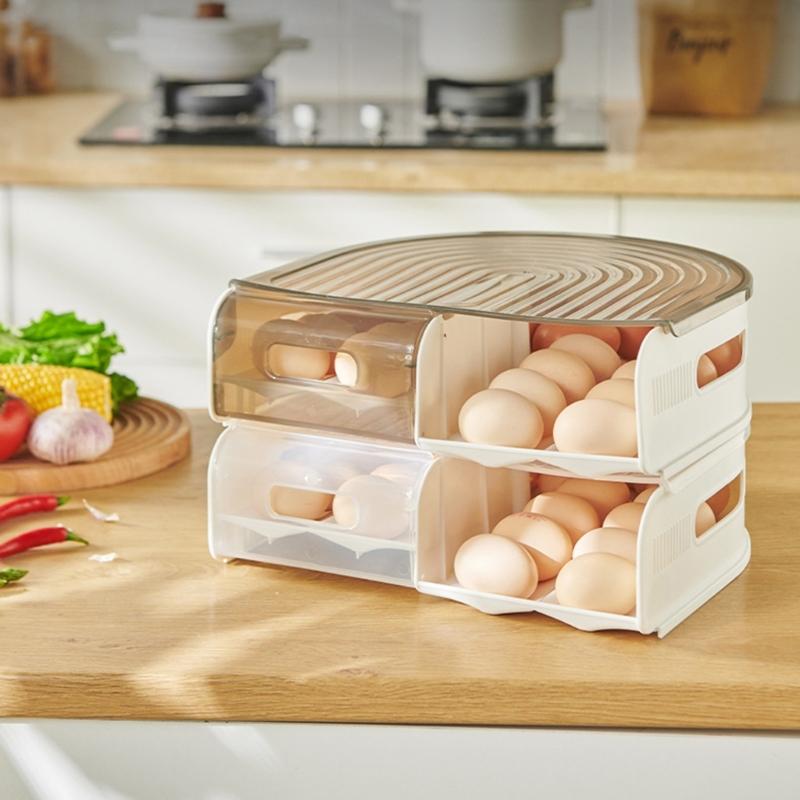 U Shape Refrigerator Eggs Holders With Rolling Design 2 Layer Clear Kitchen Storage For Holders And Restaurant