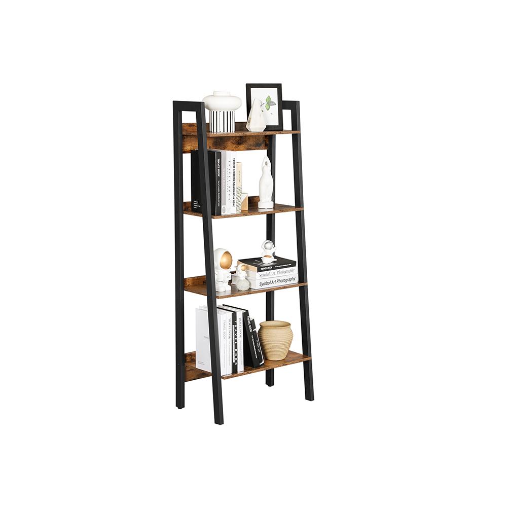 VASAGLE Ladder Shelf, 4-Tier Home Office Bookshelf, Freestanding Storage Shelves, for Living Room Bedroom Kitchen Balcony, Metal Frame