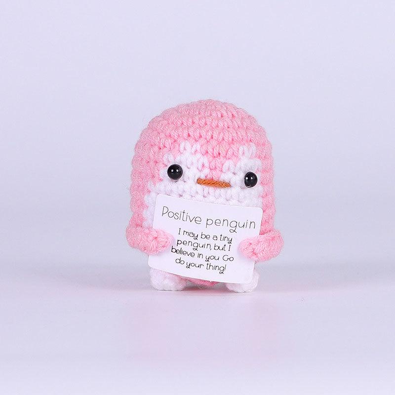 Funny Crochet Positive Energy Shark Doll with Card Home Room Decoration Handmade Wool Knitted Bee Ornament Christmas Party Gift